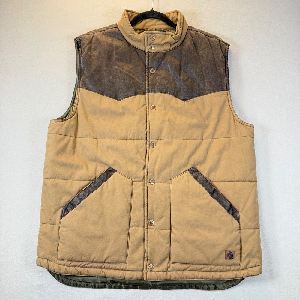 Legendary Whitetails Mens Tan Brown Canvas Insulated Snap Front Vest Size LT